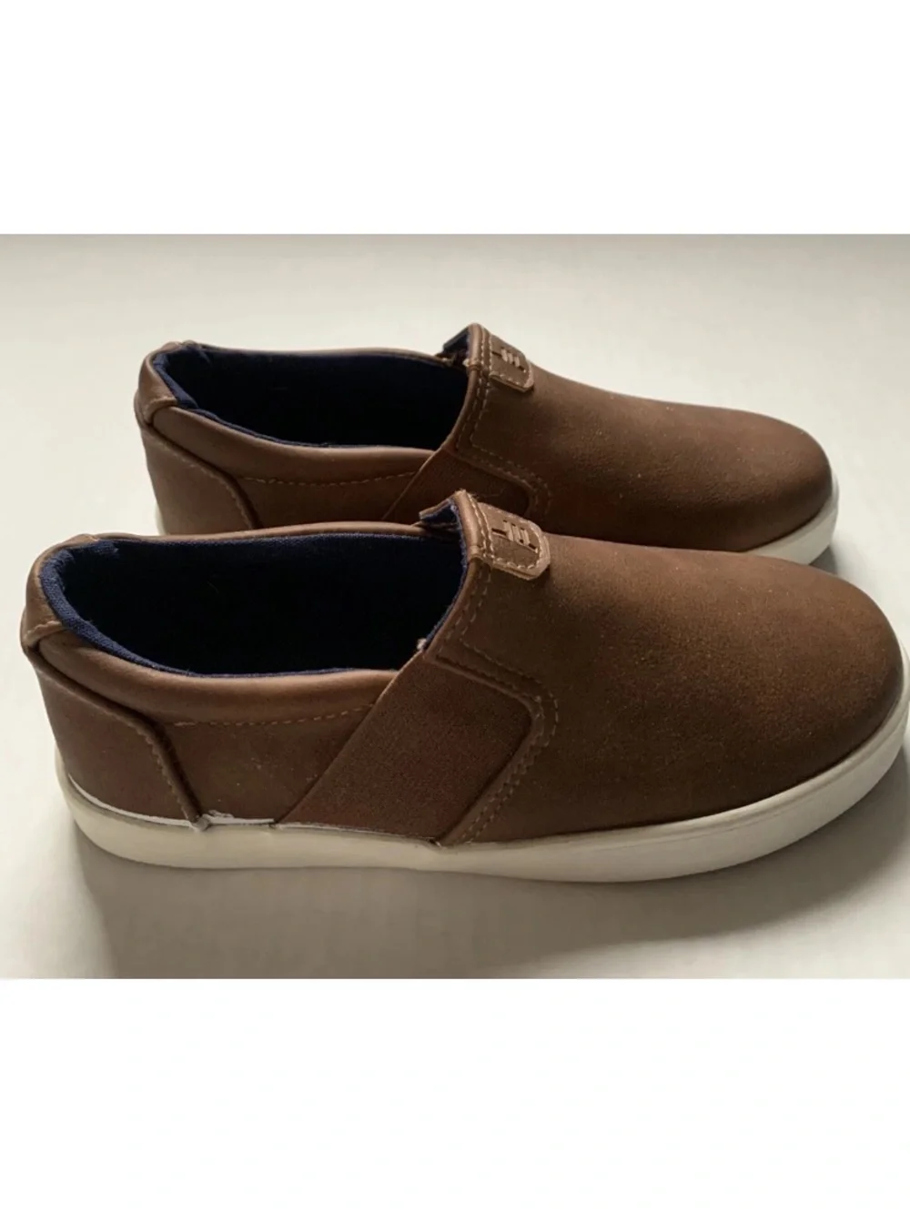 LONDON FOG Boys Sz 13 Brown Bakewell Faux Leather Slip On Casual Shoes
